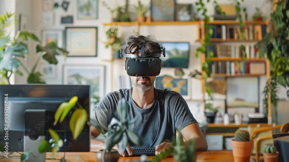 Fototapeta premium Immersive Virtual Reality Experience. Next-Gen VR Headset for Gaming and Beyond 