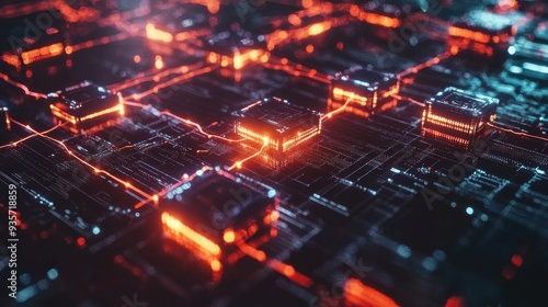 Wallpaper Mural Abstract futuristic glowing circuit board with red and blue neon lights. Torontodigital.ca