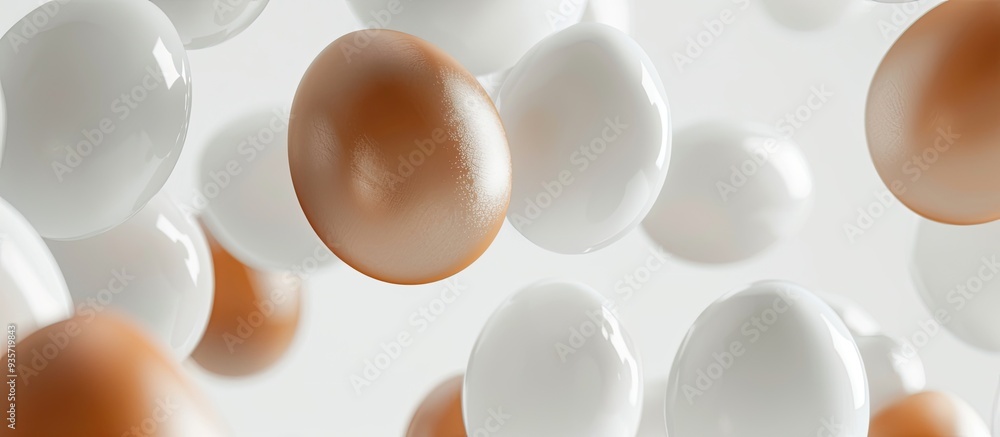 Macro perspective of brown and white eggs against a white background. Copy space image. Place for adding text and design Macro perspective of brown and white eggs against a white background. Copy space image. Place for adding text and design