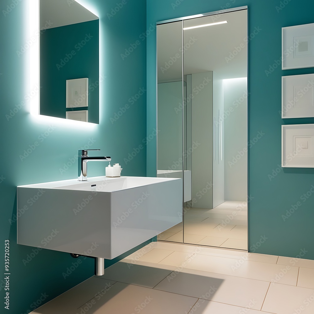 Luxurious minimalist bathroom with slate stone wall. neutral tones, and soft lighting, creating a stylish and serene bathing space Luxurious minimalist bathroom with slate stone wall. neutral tones, and soft lighting, creating a stylish and serene bathing space