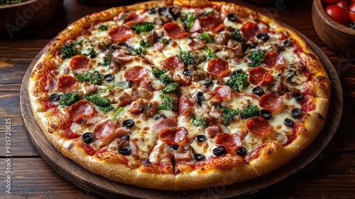 Delicious Pizza in Cardboard Box on Wooden Table, Close-Up View