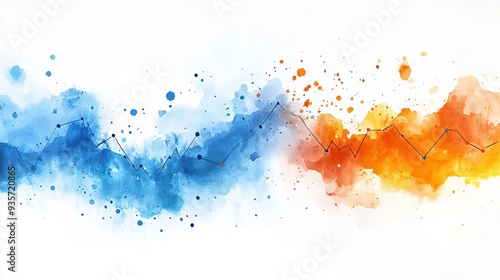Abstract watercolor painting with blue and orange colors, symbolizing duality and contrast.