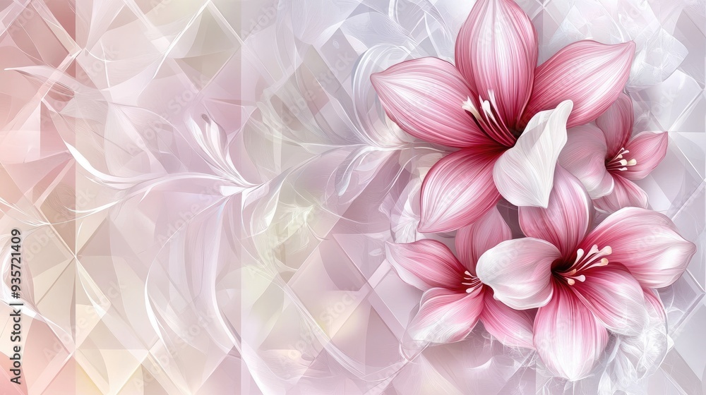 Refined floral ornament in vector style, with beautiful flowers on a transparent diamond overlapping background Refined floral ornament in vector style, with beautiful flowers on a transparent diamond overlapping background