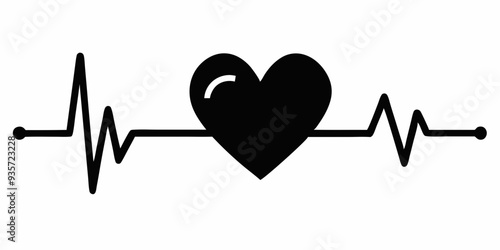Heartbeat Pulse with love icon black silhouette vector