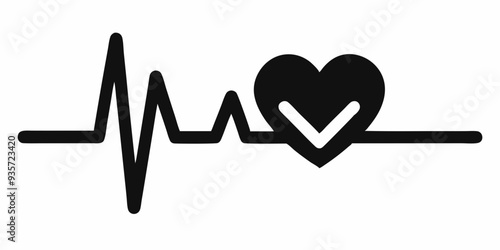 Heartbeat Pulse with love icon black silhouette vector