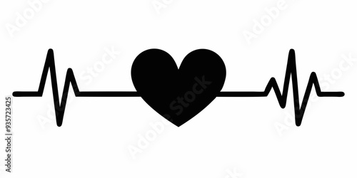 Heartbeat Pulse with love icon black silhouette vector