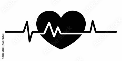 Heartbeat Pulse with love icon black silhouette vector