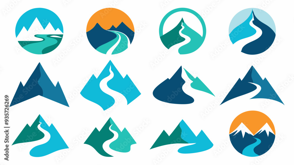 Modern Nature Logo with Mountain Combination – Detailed Drawing and Clip Art Modern Nature Logo with Mountain Combination – Detailed Drawing and Clip Art