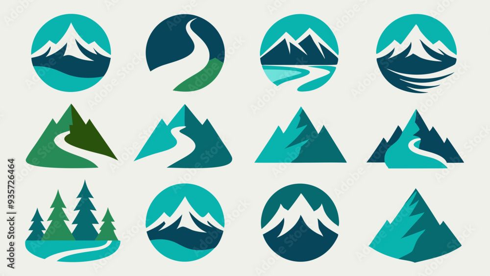 Modern Nature Logo with Mountain Combination – Detailed Drawing and Clip Art Modern Nature Logo with Mountain Combination – Detailed Drawing and Clip Art
