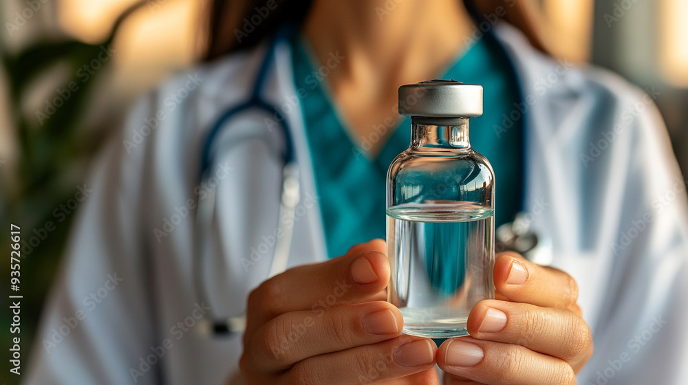 hand holding a vaccine vial filled with clear fluid, symbolizing medical advancements and public health efforts. The blurred background emphasizes the vial's importance hand holding a vaccine vial filled with clear fluid, symbolizing medical advancements and public health efforts. The blurred background emphasizes the vial's importance