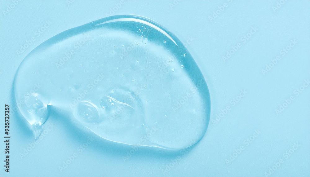 Transparent hyaluronic acid gel texture on pastel blue backdrop. Serum for skincare. Beauty concept. Transparent hyaluronic acid gel texture on pastel blue backdrop. Serum for skincare. Beauty concept.