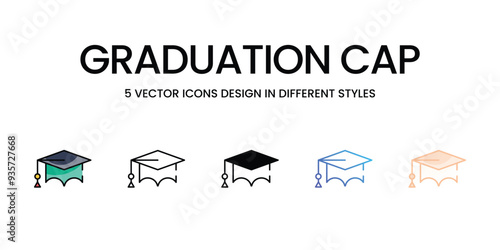 Graduation Cap icons set five different style vector stock illustration