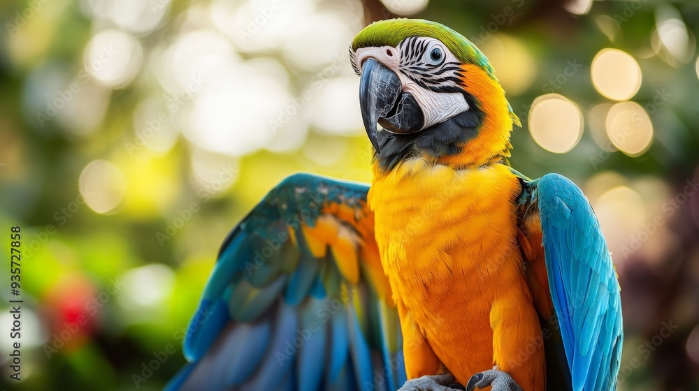 A vibrant parrot with striking blue and orange feathers is perched in a natural setting, showcasing its colorful plumage and lively presence against a blurred background. A vibrant parrot with striking blue and orange feathers is perched in a natural setting, showcasing its colorful plumage and lively presence against a blurred background.