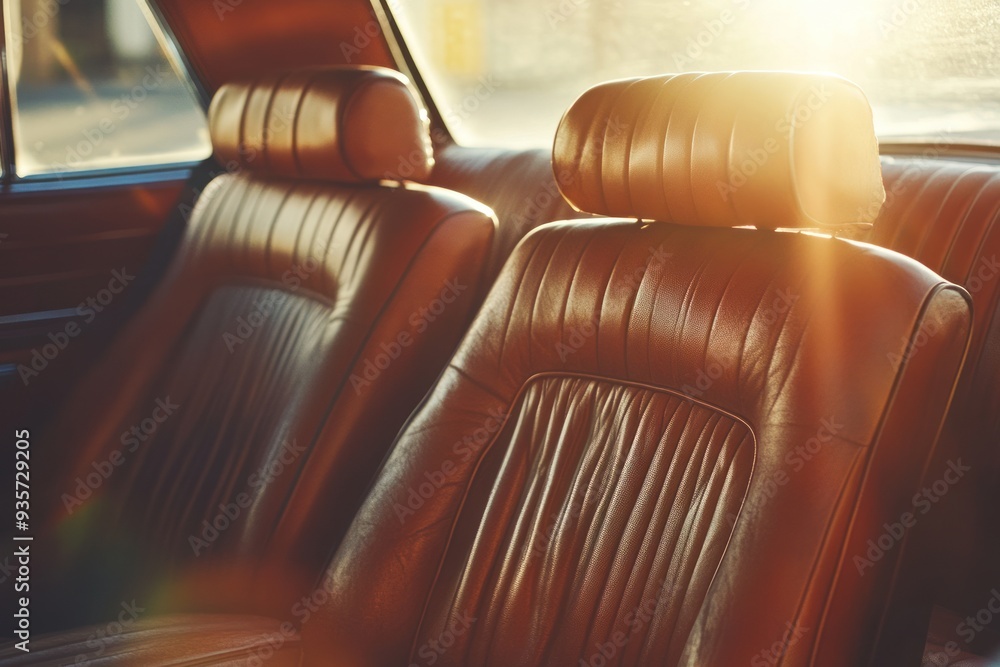 Obraz premium Classic Car Interior with Warm Sunlight