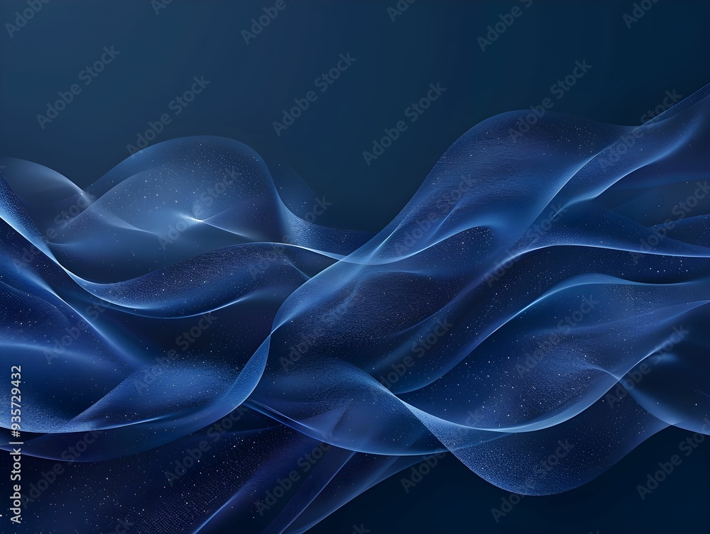 Fototapeta premium Delicate waves of blue fabric flow effortlessly across a dark background, creating an ethereal and calming atmosphere