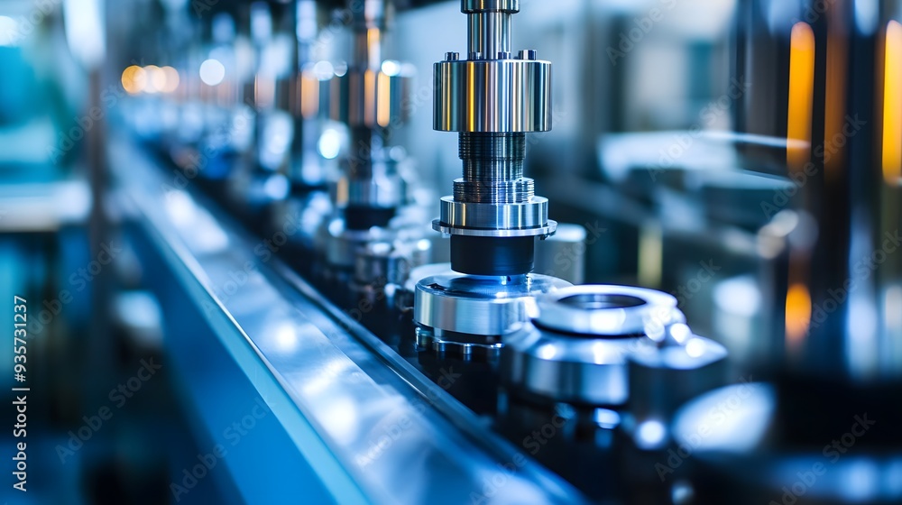 A machine is making bottles with a blue background. The bottles are being made in a factory A machine is making bottles with a blue background. The bottles are being made in a factory