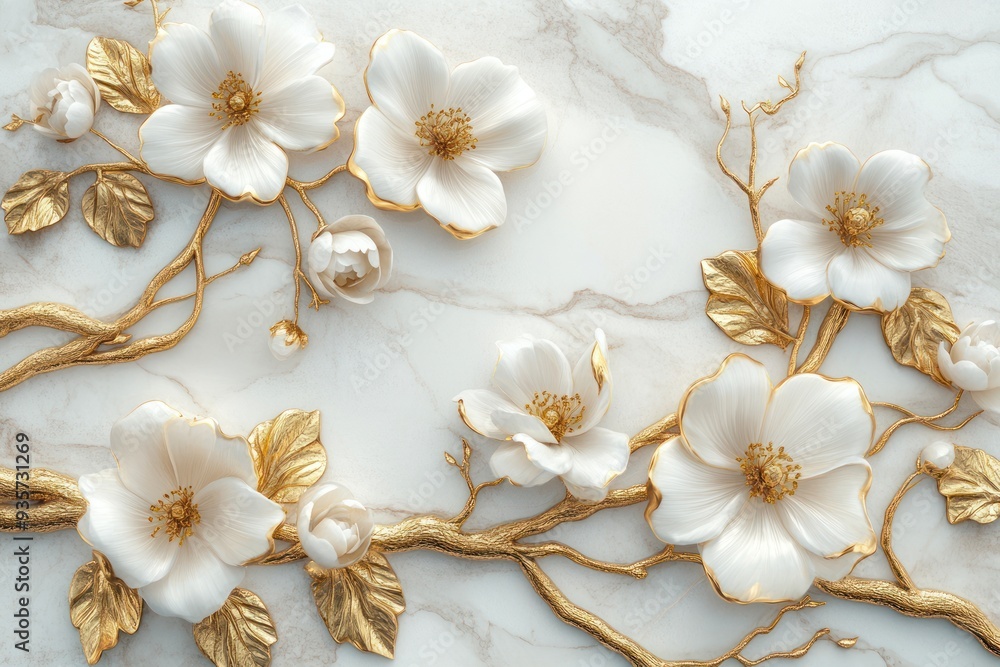Elegant Floral Design on Marble Background Elegant Floral Design on Marble Background