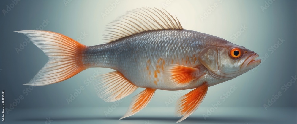 A Close-up of a Grey and Orange Fish with Fanned Fins A Close-up of a Grey and Orange Fish with Fanned Fins