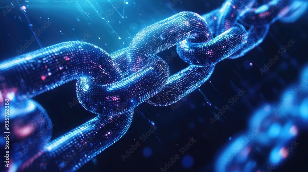 Abstract glowing chain made of blue and pink particles with bokeh light streaks. Abstract glowing chain made of blue and pink particles with bokeh light streaks.