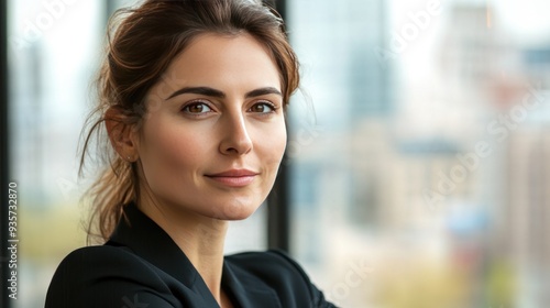 Close-up portrait of a young woman with brown hair smiling in front of a window. Free Download Close-up portrait of a young woman with brown hair smiling in front of a window. - GFXLoad
