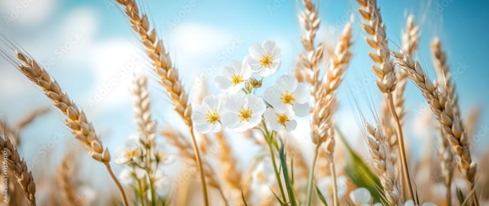 Obraz premium White Flowers in a Wheat Field