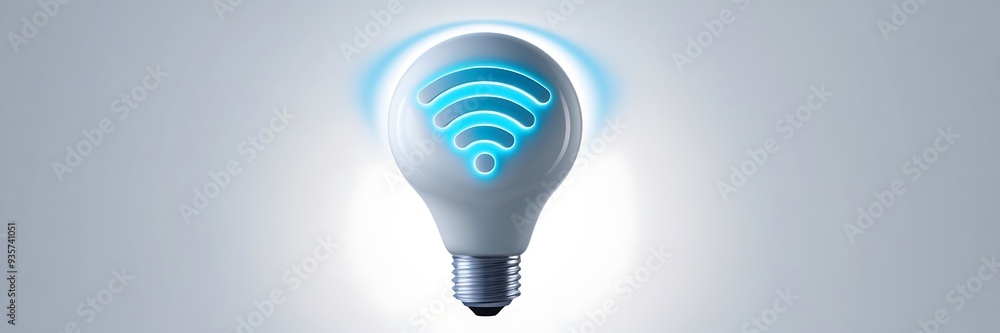 A bulb with wifi singal Concept of a smart home and managing light with mobile devices A bulb with wifi singal Concept of a smart home and managing light with mobile devices