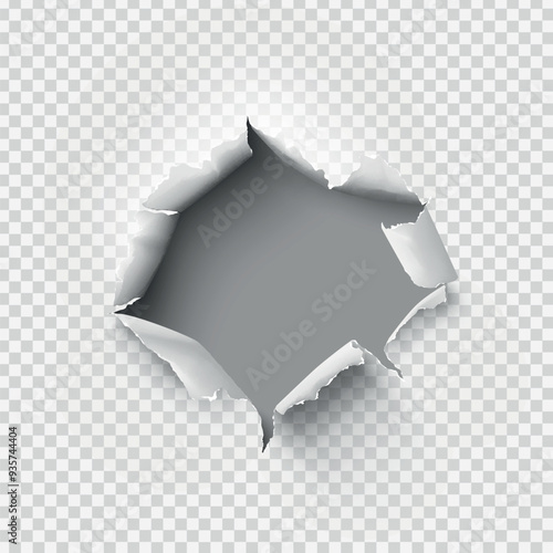 ragged Hole torn in ripped paper on transparent background