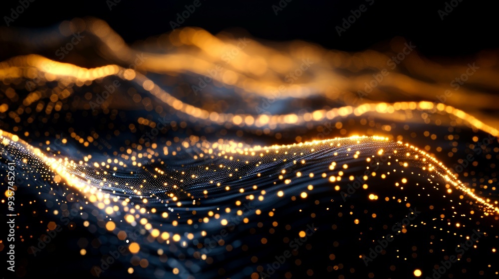Abstract Background with Wavy Golden Lights on a Dark Surface Abstract Background with Wavy Golden Lights on a Dark Surface