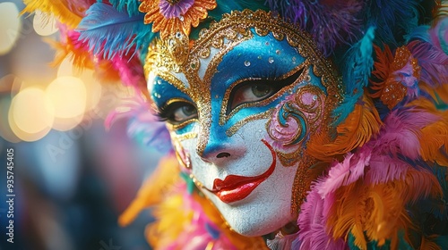 Colorful Venetian Carnival Mask With Feathers