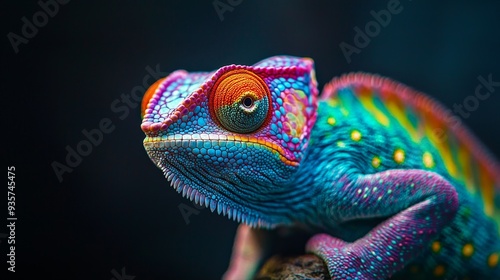 Vibrant Chameleon Close Up Reptile Skin Texture Colorful Animal