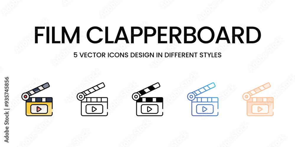 Film Clapperboard icons set five different style vector stock illustration Film Clapperboard icons set five different style vector stock illustration