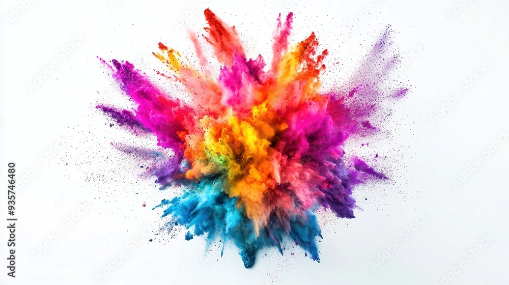 A dynamic explosion of lively colors set against a clean white surface captures attention A dynamic explosion of lively colors set against a clean white surface captures attention