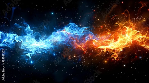 Abstract Cosmic Dance of Blue and Orange Flames