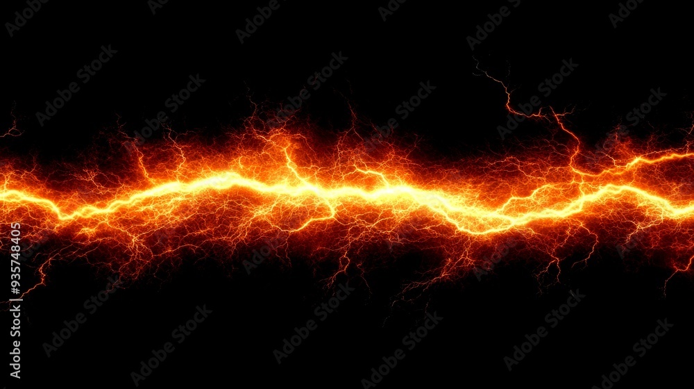 A Glowing Yellow Lightning Bolt on a Black Background with Red and Orange Electric Arcs A Glowing Yellow Lightning Bolt on a Black Background with Red and Orange Electric Arcs