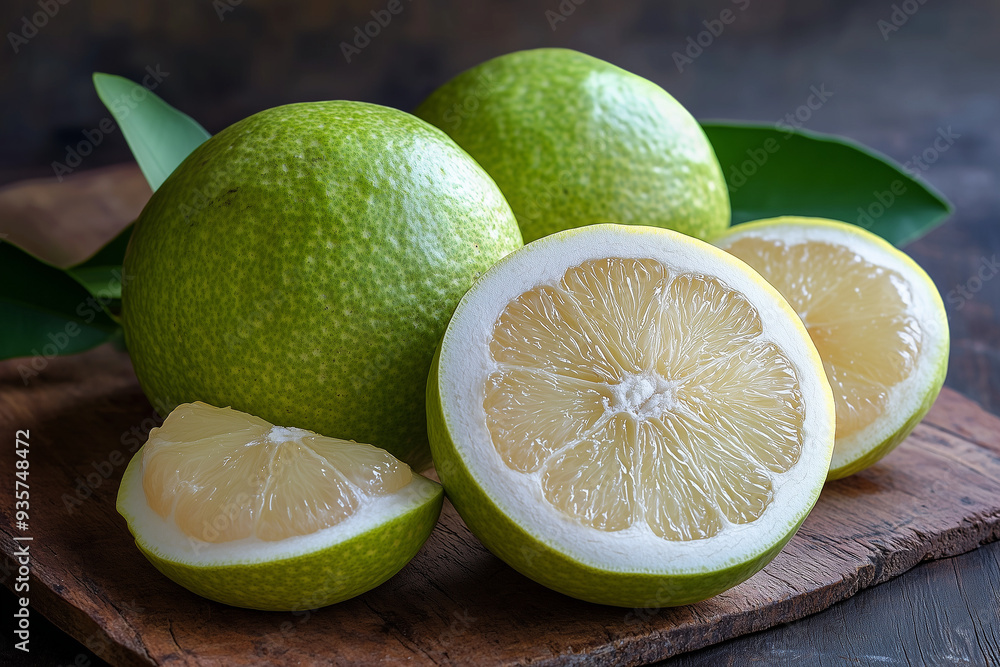 Fresh Pomelos on Wooden Board Fresh Pomelos on Wooden Board