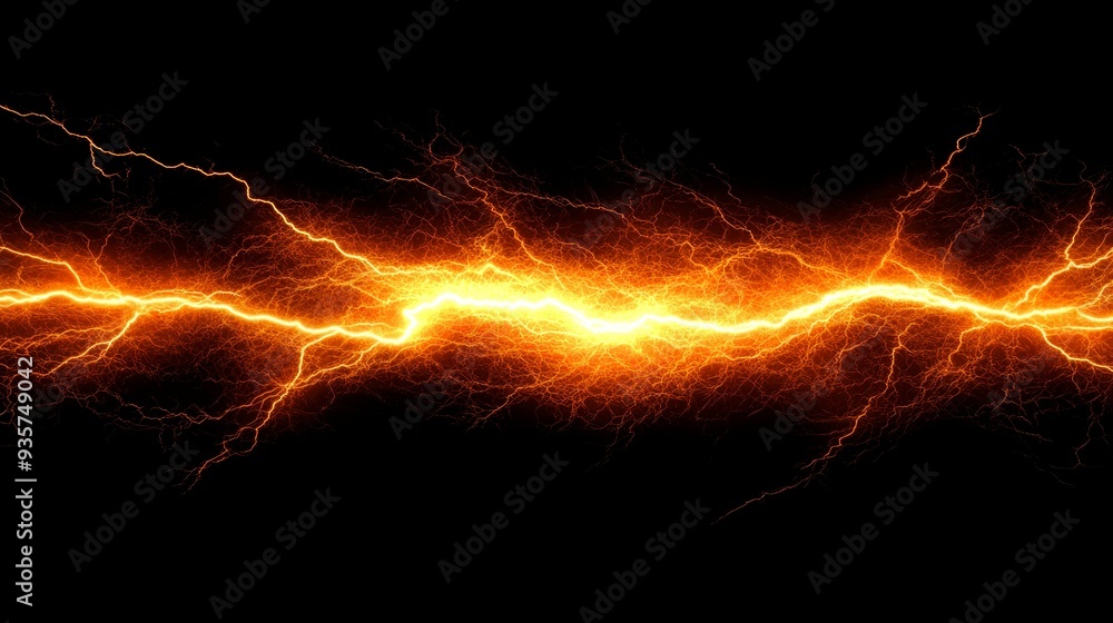 A Bright Orange Lightning Bolt Across a Black Background A Bright Orange Lightning Bolt Across a Black Background