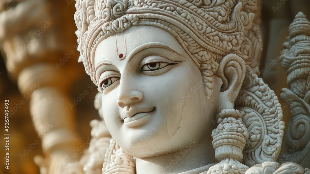 A majestic statue of Lord Brahma with the soft light highlighting the intricate carvings and serene expression A majestic statue of Lord Brahma with the soft light highlighting the intricate carvings and serene expression