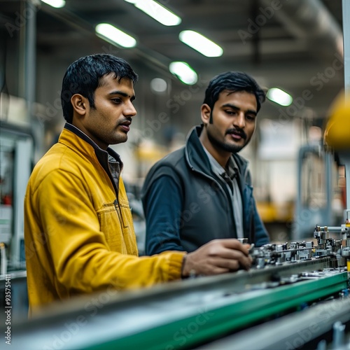 Two Engineers Assembling Parts in Factory photo