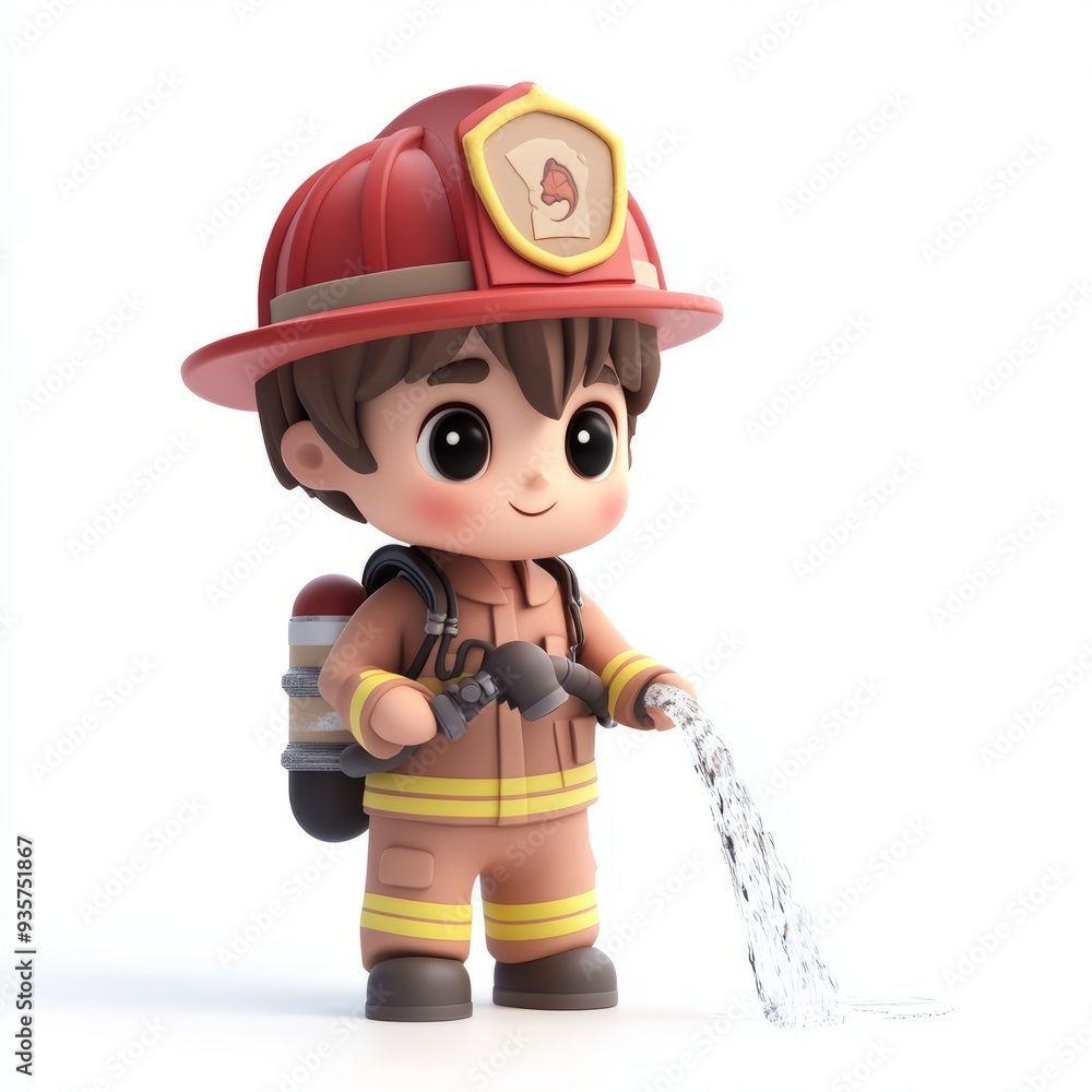 Kawaii Clay Firefighter Boy 3D Icon - Blender Rendered, Isolated on White Kawaii Clay Firefighter Boy 3D Icon - Blender Rendered, Isolated on White