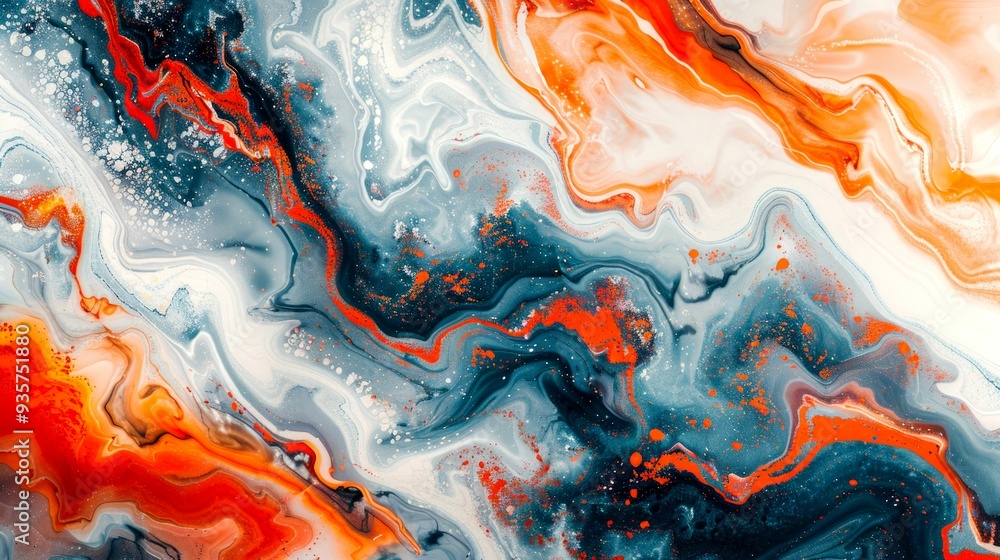 Abstract Swirls of Orange, Blue, and White Paint Abstract Swirls of Orange, Blue, and White Paint