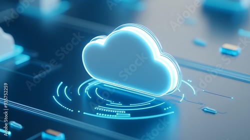 Obraz na płótnie A futuristic digital cloud icon on a computer board representing cloud computing technology and data storage solutions. w salonie