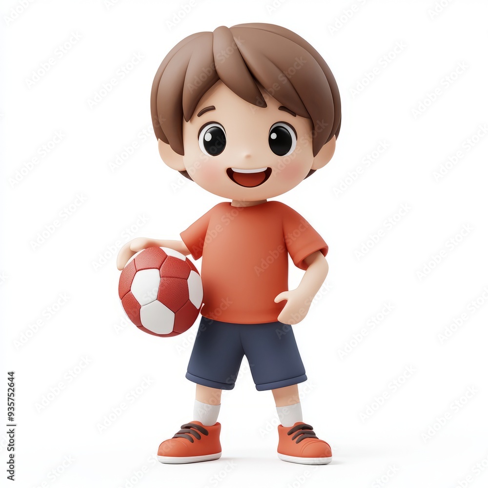 Kawaii Clay Boy with Football: 3D Icon for Blender - Isolated on White Background Kawaii Clay Boy with Football: 3D Icon for Blender - Isolated on White Background
