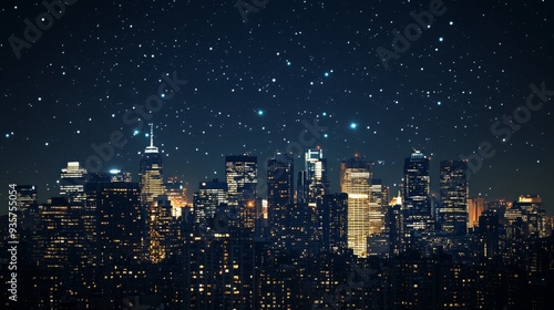 Wallpaper Mural Night view of a city skyline with brightly lit buildings powered by renewable energy, stars visible, urban energy efficiency. Torontodigital.ca