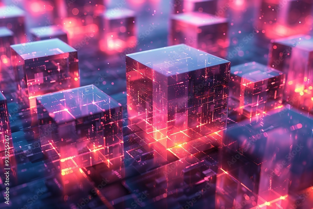 A close up of a bunch of pink cubes with a blue background A close up of a bunch of pink cubes with a blue background