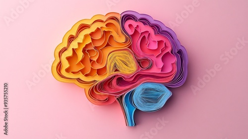 A paper cut illustration of a human brain with intricate layers and connections emphasizing the complexity and importance of brain health and neurology Stock Photo with copy space