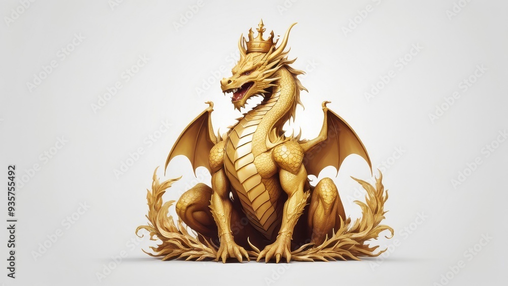Fototapeta premium chinese dragon statue isolated golden dragon head angel and devil