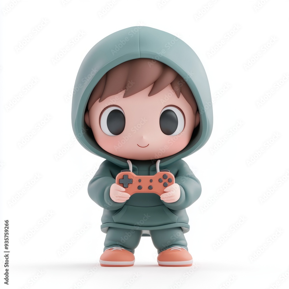 Kawaii Clay Boy Gamer: 3D Icon for Blender, Isolated on White Kawaii Clay Boy Gamer: 3D Icon for Blender, Isolated on White