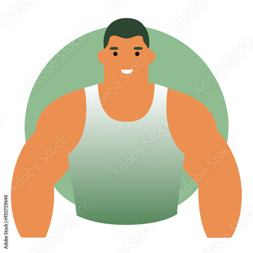 Muscular man smiling in a modern minimalist illustration