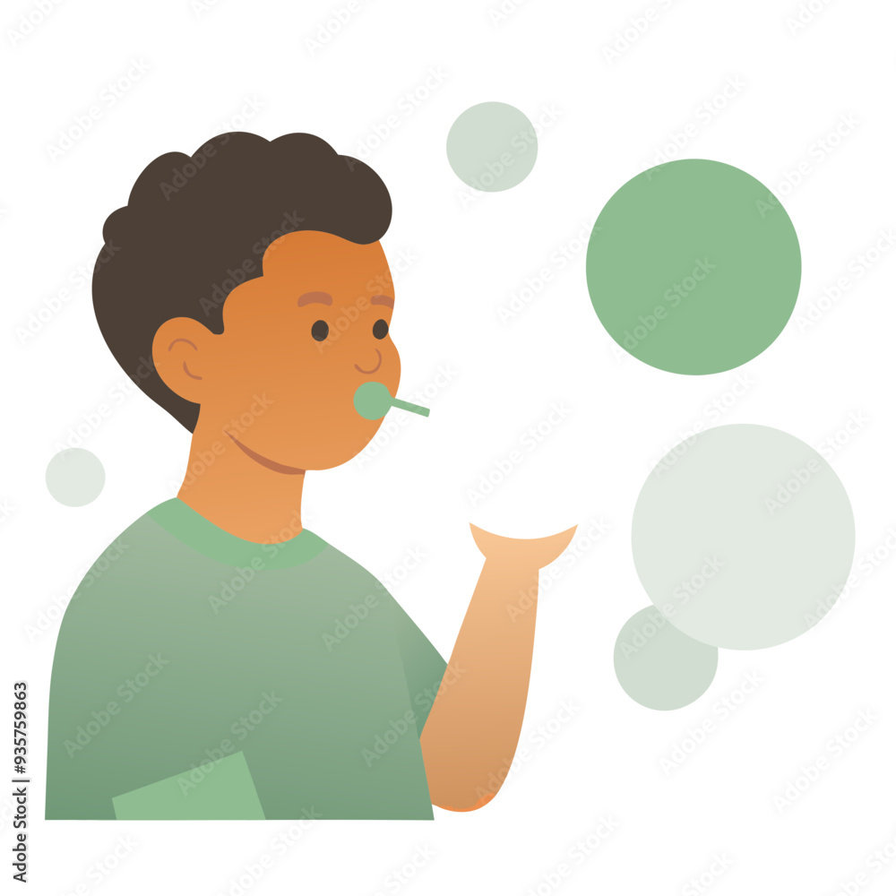 Boy blowing bubbles in playful and imaginative mood Boy blowing bubbles in playful and imaginative mood