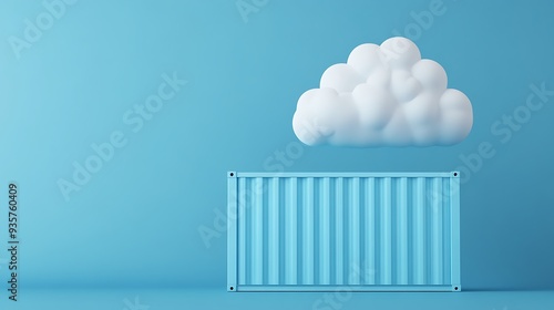 Wallpaper Mural Cloud above blue shipping container, simple minimalistic design, blue background, representing cloud technology and logistics. Torontodigital.ca